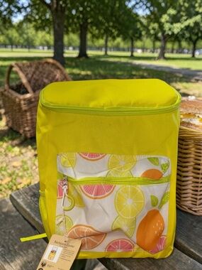 Crane Insulated Backpack Cooler Citrus Yellow Zip Pocket 11.42 X 7.48 X 16.34”